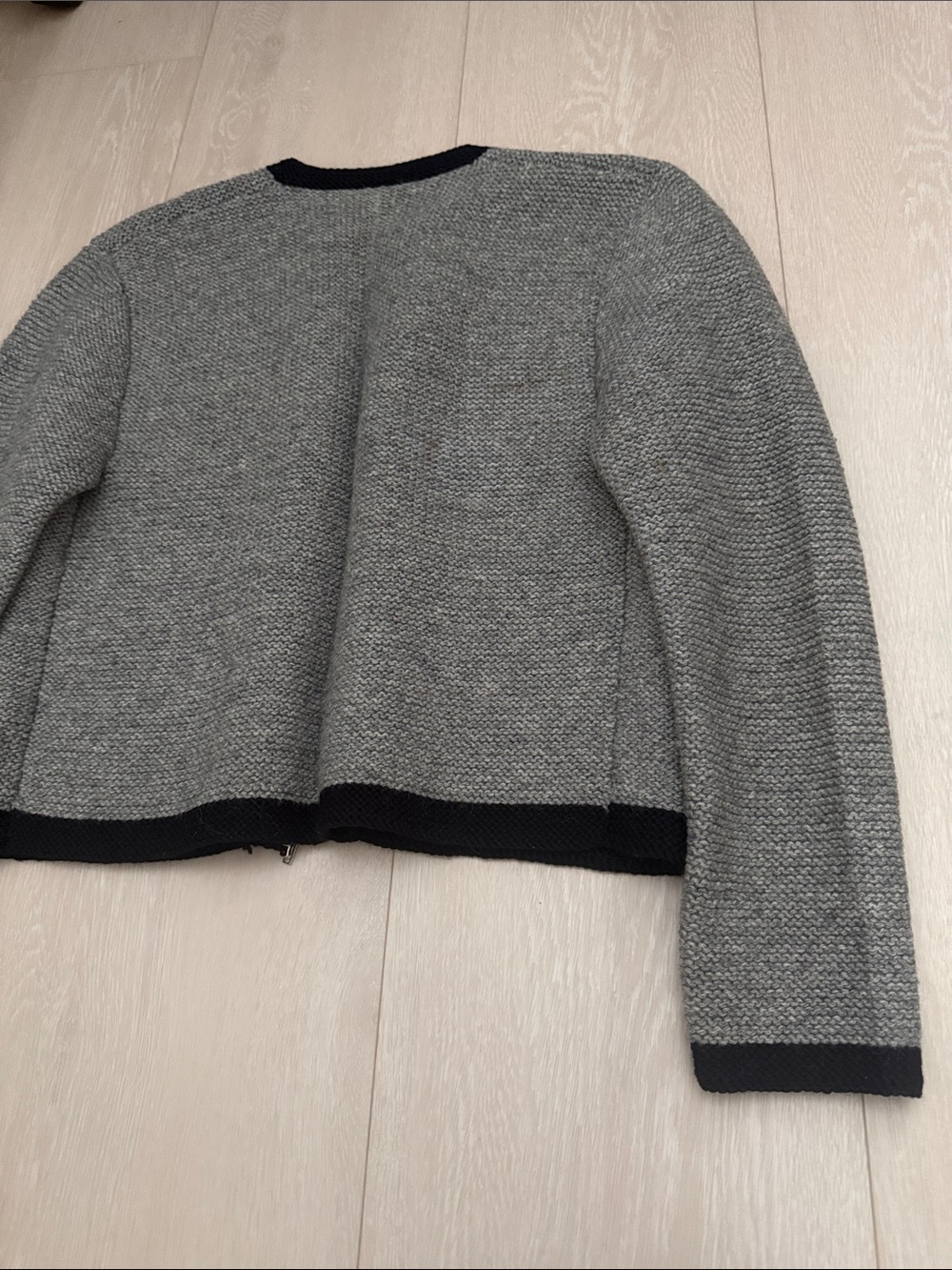 Gray Cropped Knit Blazer with Black Trim - Picture 7 of 7